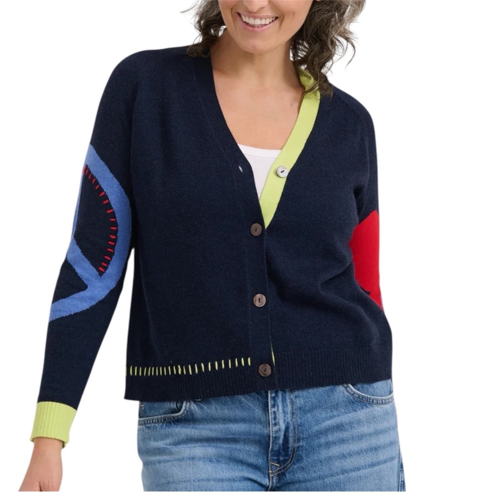ZAKET & PLOVER Peace Please NEW Cashmere Button Cardigan Sweater